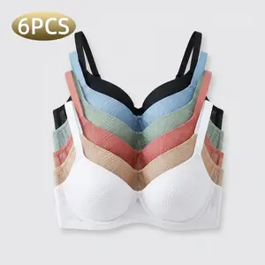 6PCS Jacquard Underwire Bra for Women Plus Size Friendly Comfortable Breathable Daily Wear Adjustable Fit Natural Shaping 32B-40D Soft Breathable Fabric Smoothing Reliable Support Seamless Padding Durable Easy Care Versatile Occasion Wear - Cotton
