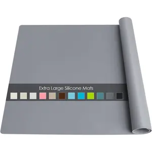 Extra Large Silicone Table Mat, Genuine Food-Grade Silicone Mat for Crafts Kids Dinner Placemat Desk Countertop Waterproof Protector Heat Insulation Kitchen Pastry Rolling Dough Pad (Dark Gray)