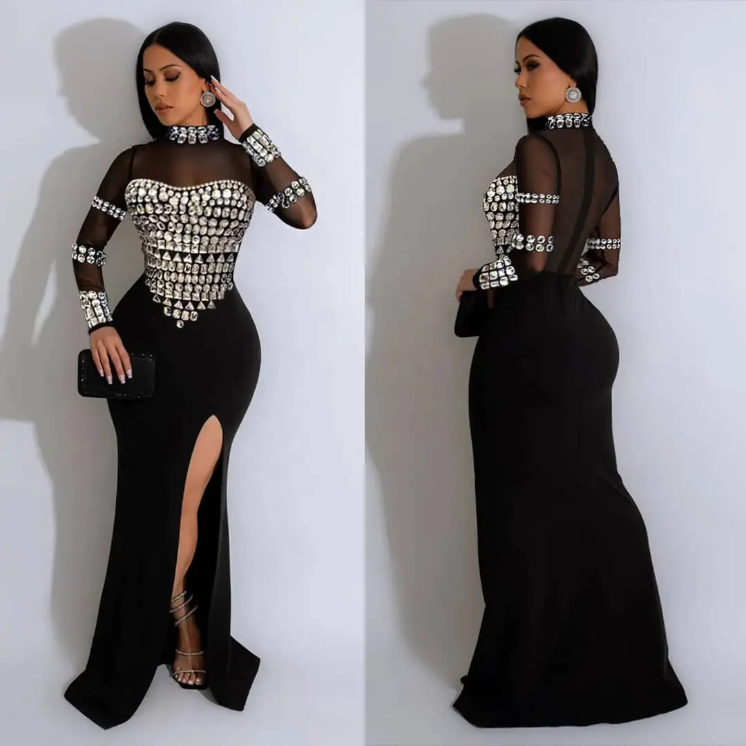 women hot Drilling craft sexy long sleeve  rhinestone