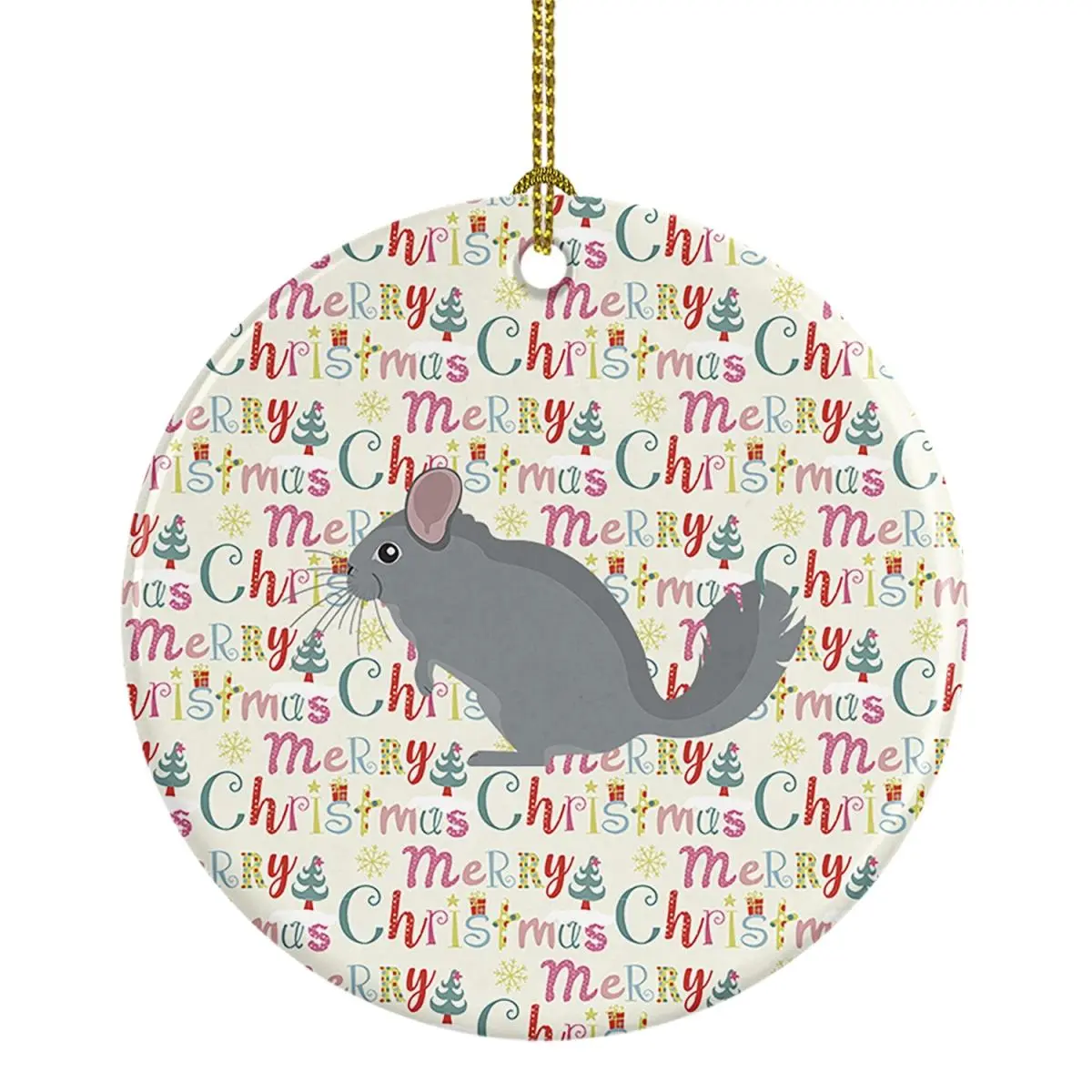 2.8 x 2.8 in. Unisex Foggy Chinchilla Christmas Ceramic Ornament