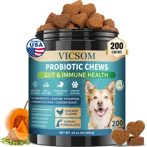 VICSOM Dog Probiotic Chews - 200 Soft Chews | Gut, Digestive & Immune Support | with Digestive Enzymes & Pumpkin for Yeast-Related Itchy Skin & Bowel Regularity