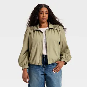 Women's Cropped Femme Twill Bomber Jacket - Universal Thread Tan 3X