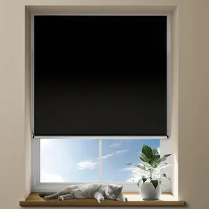 100% Blackout Roller Shades with, No No Blackout Blinds for Windows, Thermal Black out Curtains for Bedroom, Travel(20" W x 48" H, Black)