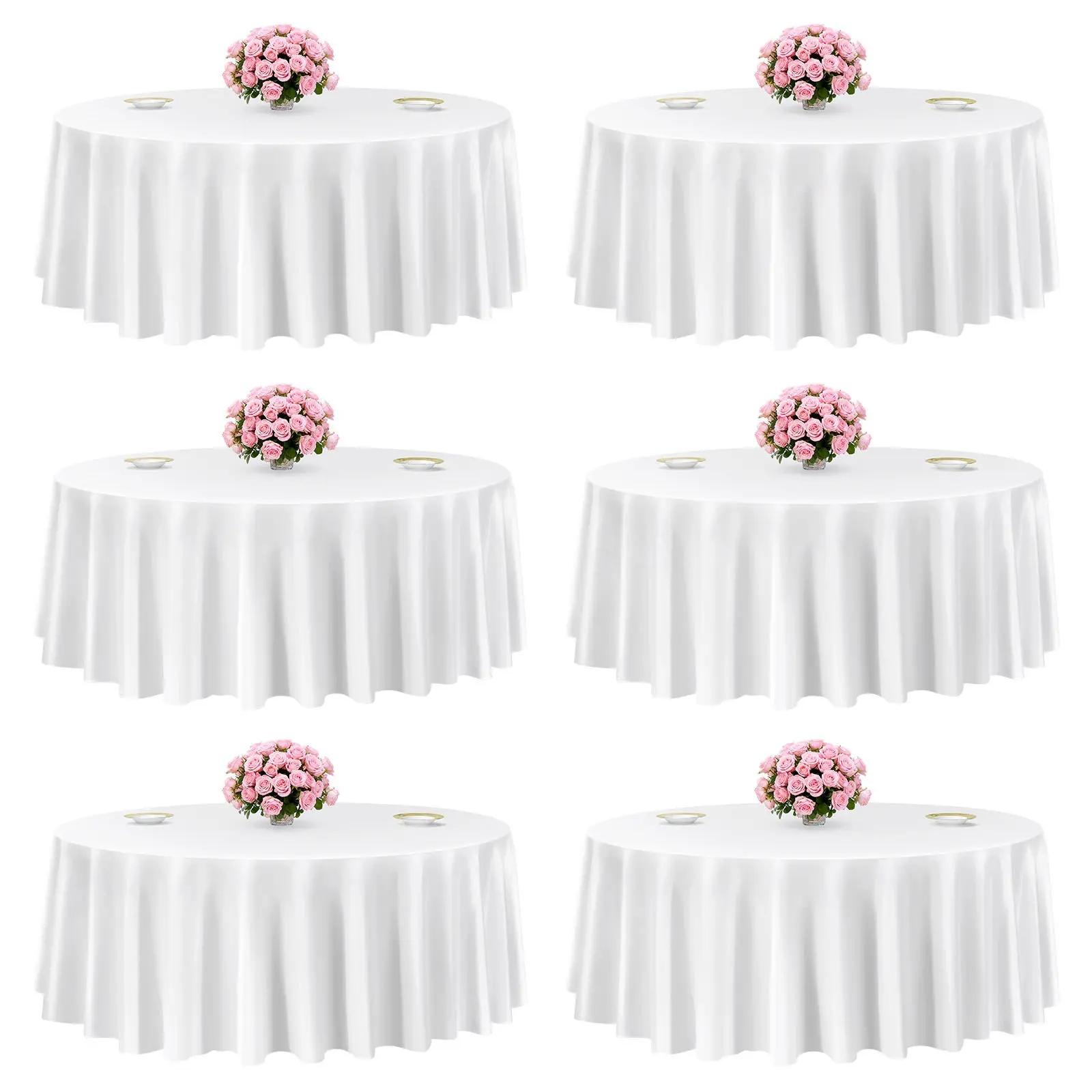 【DealsForYouDays】VEVOR White Round Tablecloths 6 Pack, 120 Inches in Diameter, Stain- & Wrinkle- Resistant, Machine Washable Table Clothes, Polyester Fabric Table Covers for Wedding, Party, Banquet, Formal Events