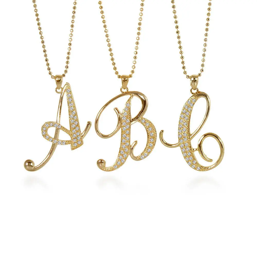 BERRICLE Gold Tone Initial Letter Statement Chunky Pendant Necklace for Women 18 inch