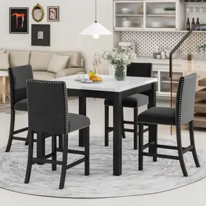 5-piece Counter Height Dining Table Set with One Faux Marble Top Dining Table and Four Velvet-Upholstered Chairs,Black wayfair  chairs