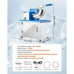 VEVOR Commercial Ice Crusher 661LBS/H, 350W Electric Snow Cone Machine with 4 Blades, 2000RPM Stainless Steel Shaved Ice Machine with 11 Gal Crushed-Ice Box, for Family Restaurants Bars, Blue