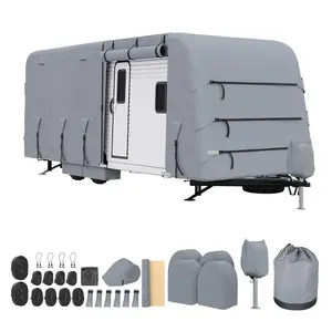 GARVEE RV Cover with 4 Layers for Motorhomes and Travel Trailers 18' to 35' - Anti-UV, Windproof, Waterproof, Rip-Stop Material, Includes Adhesive Repair Patches, Extra Straps, and Tire Covers in Gray