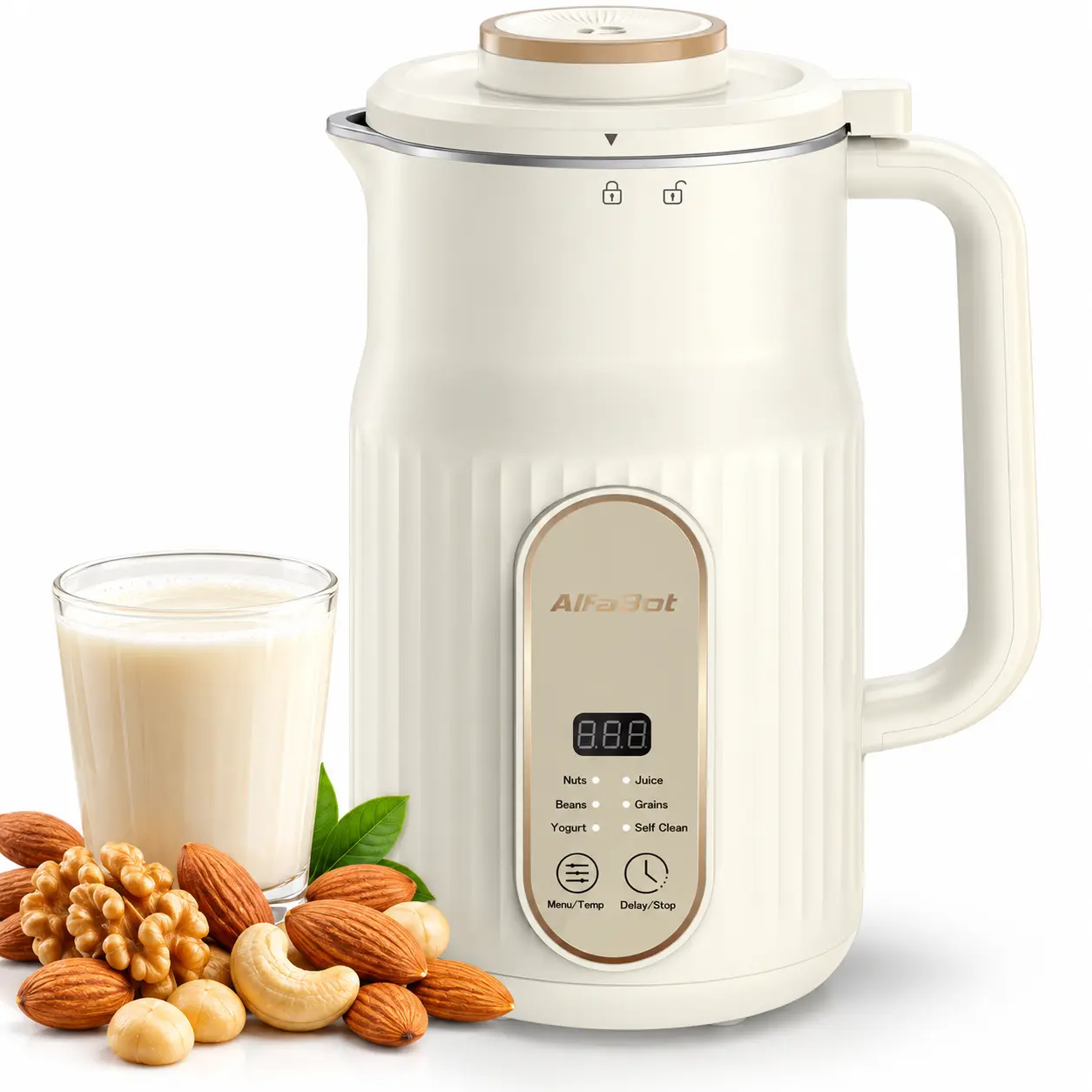 AlfaBot N2 Nut Milk Maker - 35oz Automatic Plant-Based Beverage Maker for Almond, Oat & Soy, 5 Preset Modes, 12-Hour Delay Start, Self-Cleaning, Creamy Texture