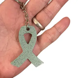 Handmade Resin Keychain with Green Ribbon for Keys
