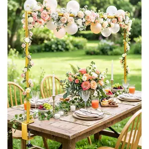 Over The Table Rod Stand with Clamps, 33.5"-106" Length 36.6"-48", Table Balloon Arch Backdrop Stand for Wedding Birthday Anniversary, Gold
