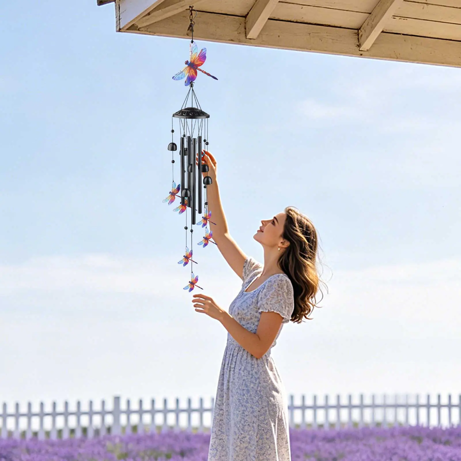 Dragonfly metal Wind Chimes for Outside, Garden Decor with Calming Melodic Tones for Relaxation, Beautiful Garden Gift for Women and Plant Lovers