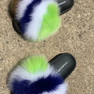 Prissy Custom Colorful Real Furry  Slides for Women - Cute Open Toe Fur Slides with Comfortable Rubber Sole, Perfect for Indoor Use, Autumn Style - Girl sizes 7.5,8,8.5 only