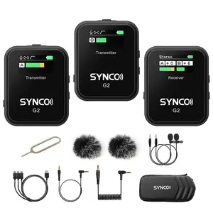 SYNCO Wireless Lavalier Microphone, G2(A2) 2.4G Dual Transmitter Lapel Mic 492FT 8H for Online Class Vlog Stream YouTube for Camera Smartphone Tablet