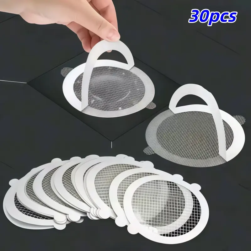 30pcs Bathroom Drain Plugs, Sink Stopper, Drain Covers, Anti-Clog Hair Filter Stickers, Mesh Filter Patches, Suitable for Bathroom Kitchen Accessories Home Use, Anti Clogging Drainage