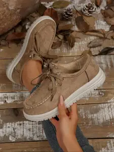 Women's Large Size Thick Sole Sneakers, Fashion Casual Sporty Shoes, Lazy Style PU Leather Rubber Sole, Spring & Fall Footwear, Casual Lifestyle Sneaker