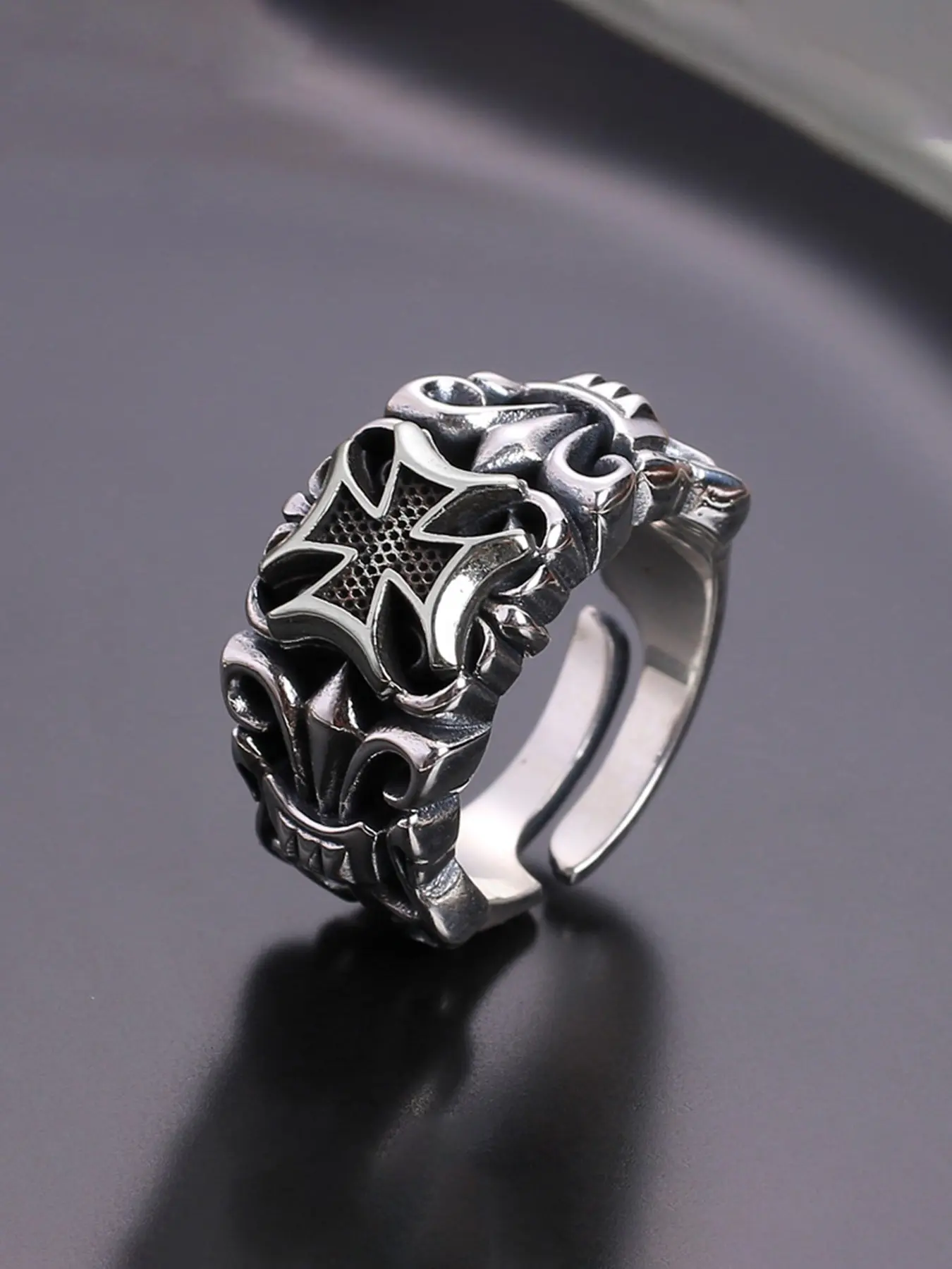 Vintage European Style Poseidon Trilogy Ring, Adjustable Open Men's Sea King Battle Ring, Unique Ocean Theme Jewelry, Statement Rings
