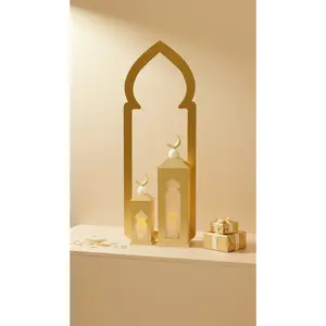 Luxury Ramadan Lantern Decor Set | Gold & White Islamic Arch Display | Elegant Eid Home Styling