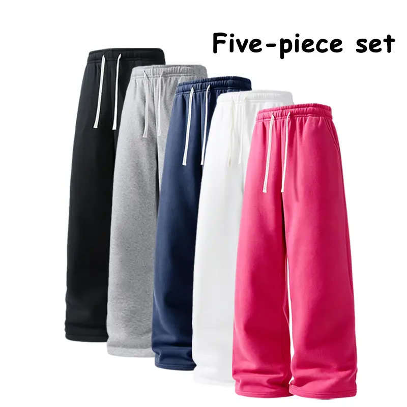 Men’s 5-Pack Loose Fit Sweatpants, Drawstring Casual Wide-Leg Pants, Soft Straight-Leg Lounge Joggers