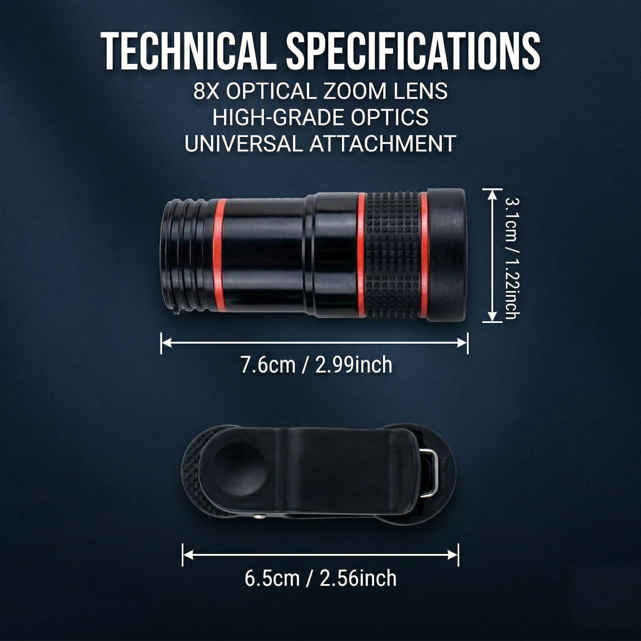 HD 8X Clip on Optical Zoom Telescope Camera Lens for Universal Mobile Cell Phone