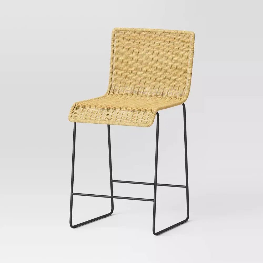 Threshold Armless Woven Counter Stool Adjustable Coastal Metal 24.61"-24.8"