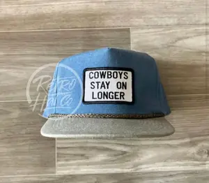Cowboys Stay On Longer Patch on Stonewashed Two-tone Retro Rope Hat