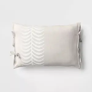 14"x20" Side Ties Palm Print Outdoor Lumbar Pillow Taupe - Threshold ™   designed with Studio McGee