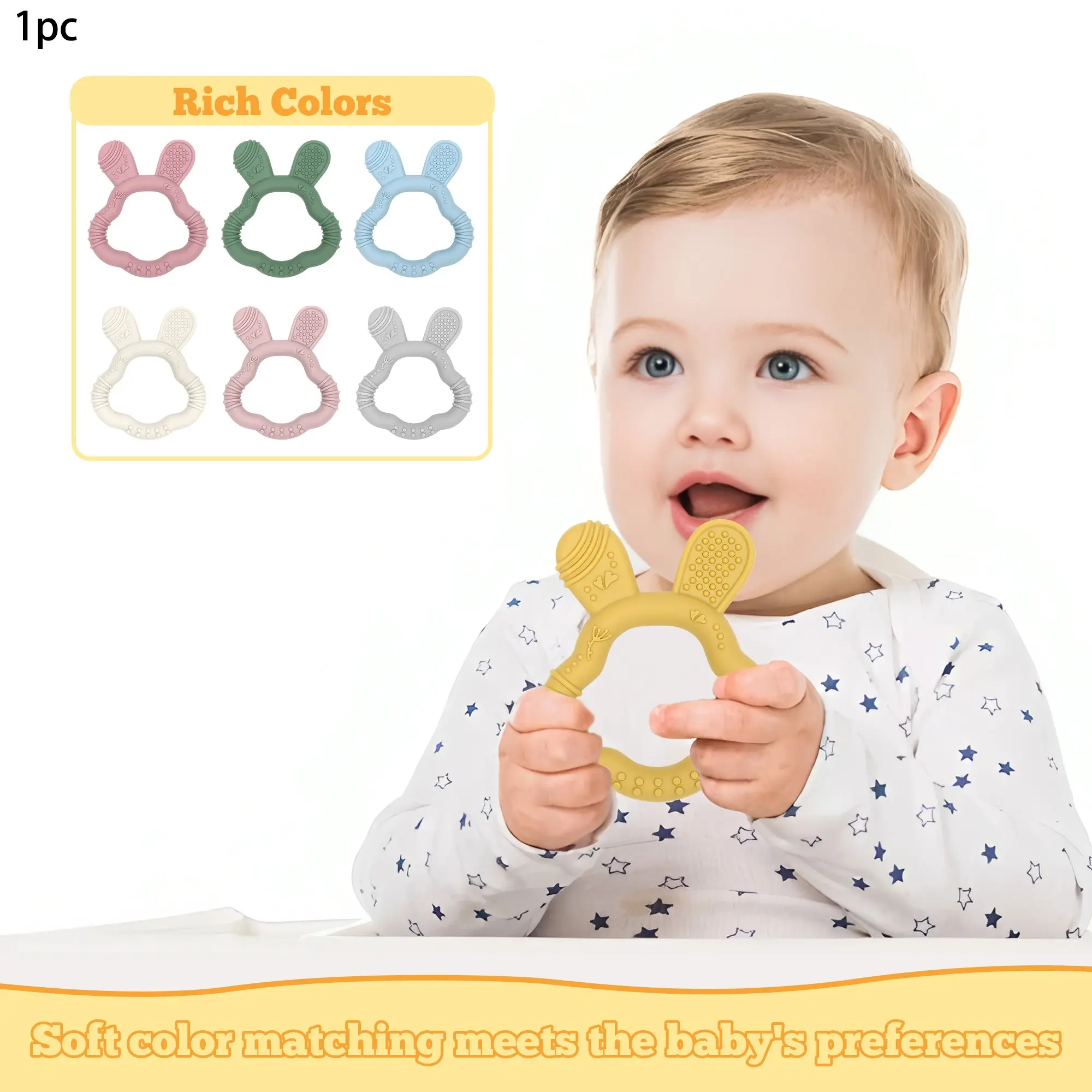 Baby Teething Toy Rabbit Ear Design Silicone Material Food Grade Safe ...