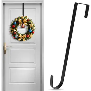 12 in Wreath Hanger for Front Door Black Wreath Hangers Over The Door Hanger Hook Wreaths Holder Christmas Halloween Easter Wreaths Hook Decorations Indoor Outdoor Narrow