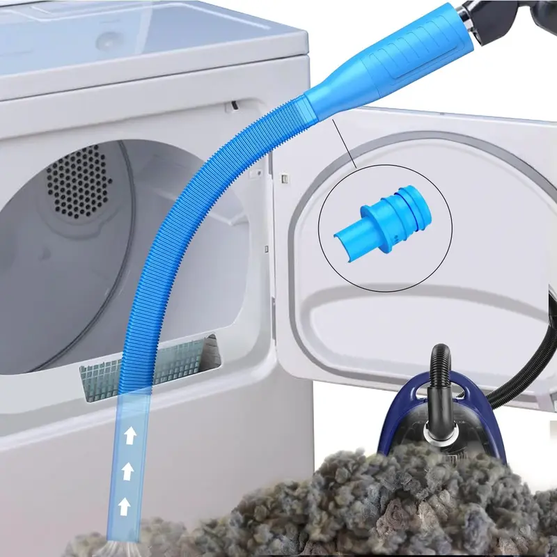 Dryer Vent Cleaner Kit Vacuum Attachment - Dust Removal Tool, V1 Lint Trap Remover, Power Washer, Brush & Long Nozzle Vacuum Accessories, Round/Flat Heads, Hose, Multi-Combination Tool for Handle Connection, Reaches Narrow Crevices