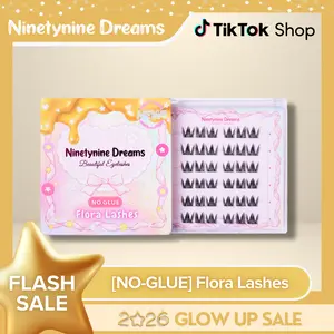Ninetynine Dreams [NO GLUE] Flora Self-Adhesive Lashes | Press-On No Glue Required False Eyelashes 9–12 mm C+ Curl Spiky Anime Manhua Style, Ultra-Thin Self-Stick Band Reusable Natural DIY Beginner-Friendly Clusters