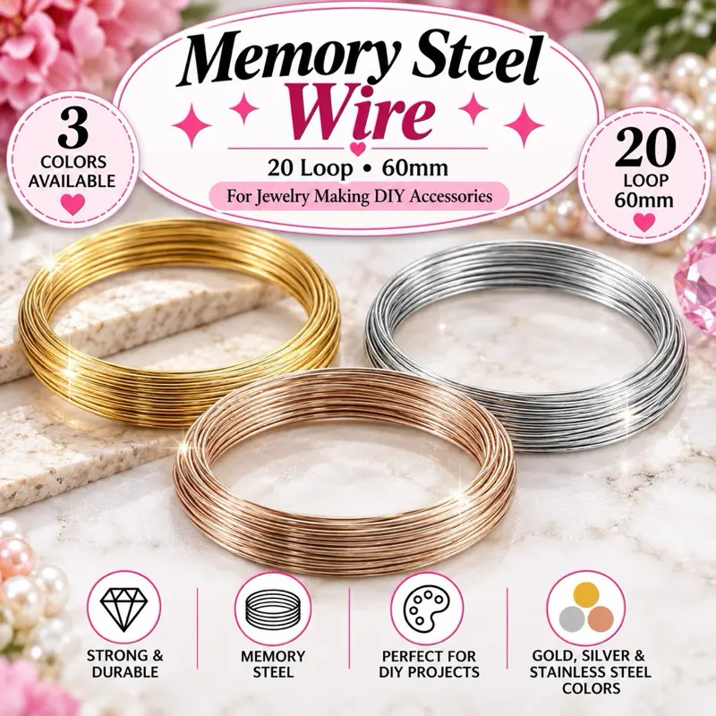 20 Loop 60mm Memory Steel Wire for Jewelry Making DIY Accessories in Gold, Silver, and Stainless Steel Colors