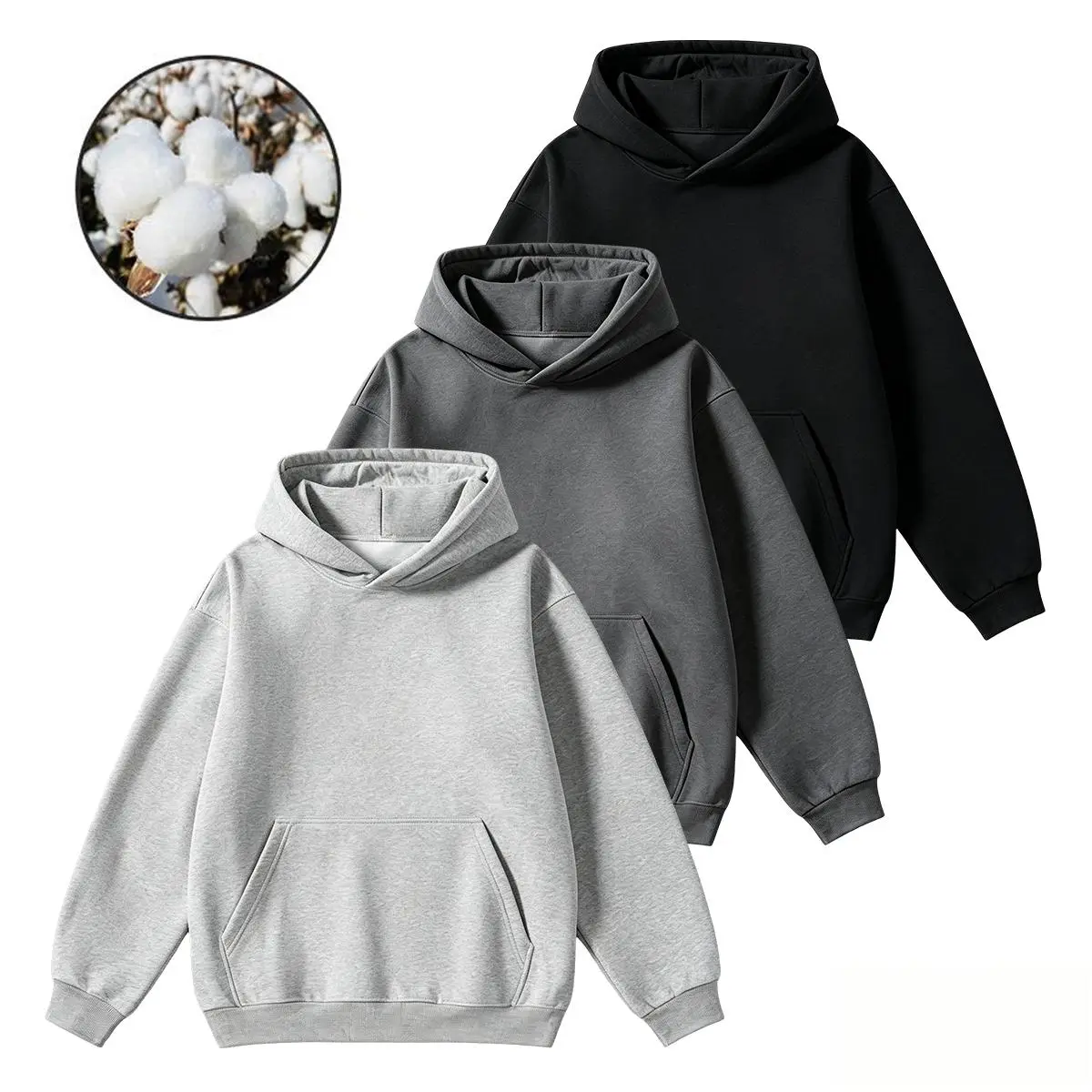 JOGWAVE Men's Hoodie Casual Pullover Soft Breathable Cotton Blend Everyday Comfort – Long Sleeve Regular Fit Machine Washable Top for Outdoor Urban Style, Black & Gray