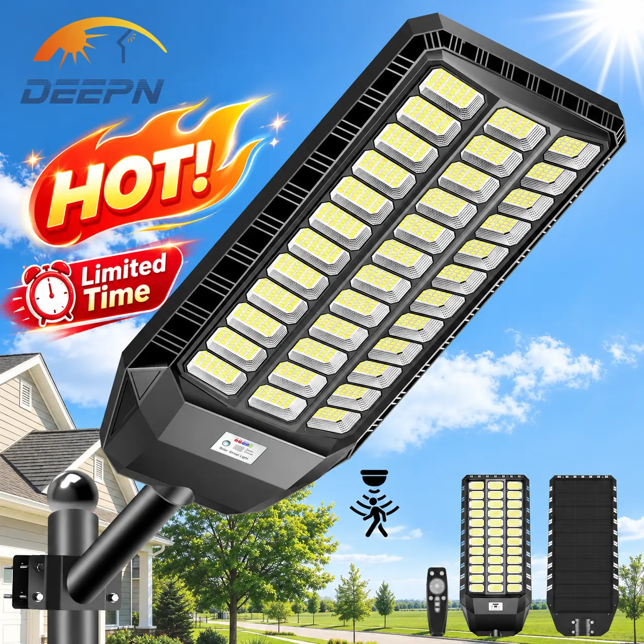 DEEPN Abs Aluminum Rectangular Solar Outdoor Lights - Motion Sensor Security Wall Lamp, IP67 Waterproof, Remote Control Compatible, Dusk-to-Dawn Auto Operation, Ideal for Gardens, Parking Lots