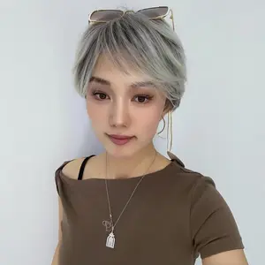 Wintour - DWY Human Hair Machine-Made Smoky Silver Pixie Cut Natural Textured Hair  Wigs for Women 10 nches
