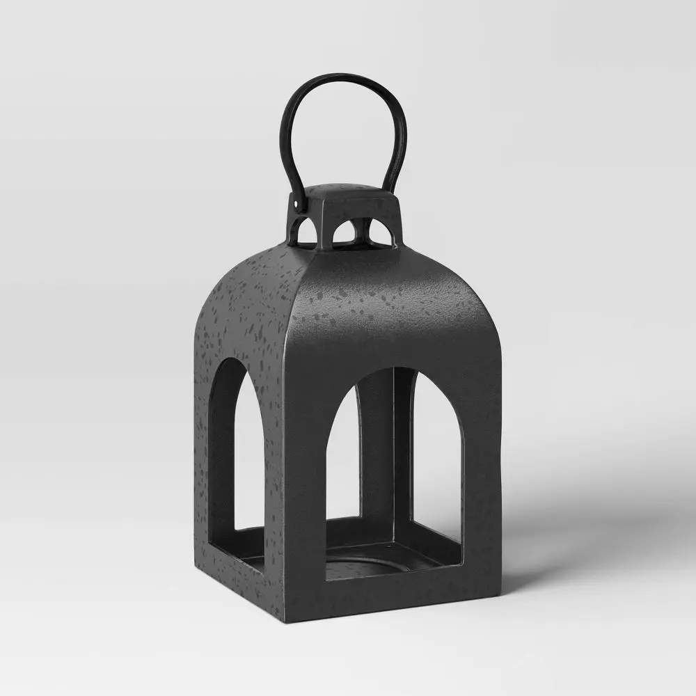 13.5"x7.7" Pillar Cast Aluminum Outdoor Lantern Candle Holder Black - Threshold