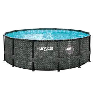 Funsicle 14' x 48" Oasis Designer Round Above Ground Pool, Dark Herringbone