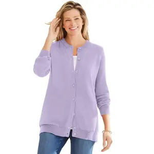 Woman Within Perfect Long-Sleeve Cardigan Sweater - 1X, Pale Lilac