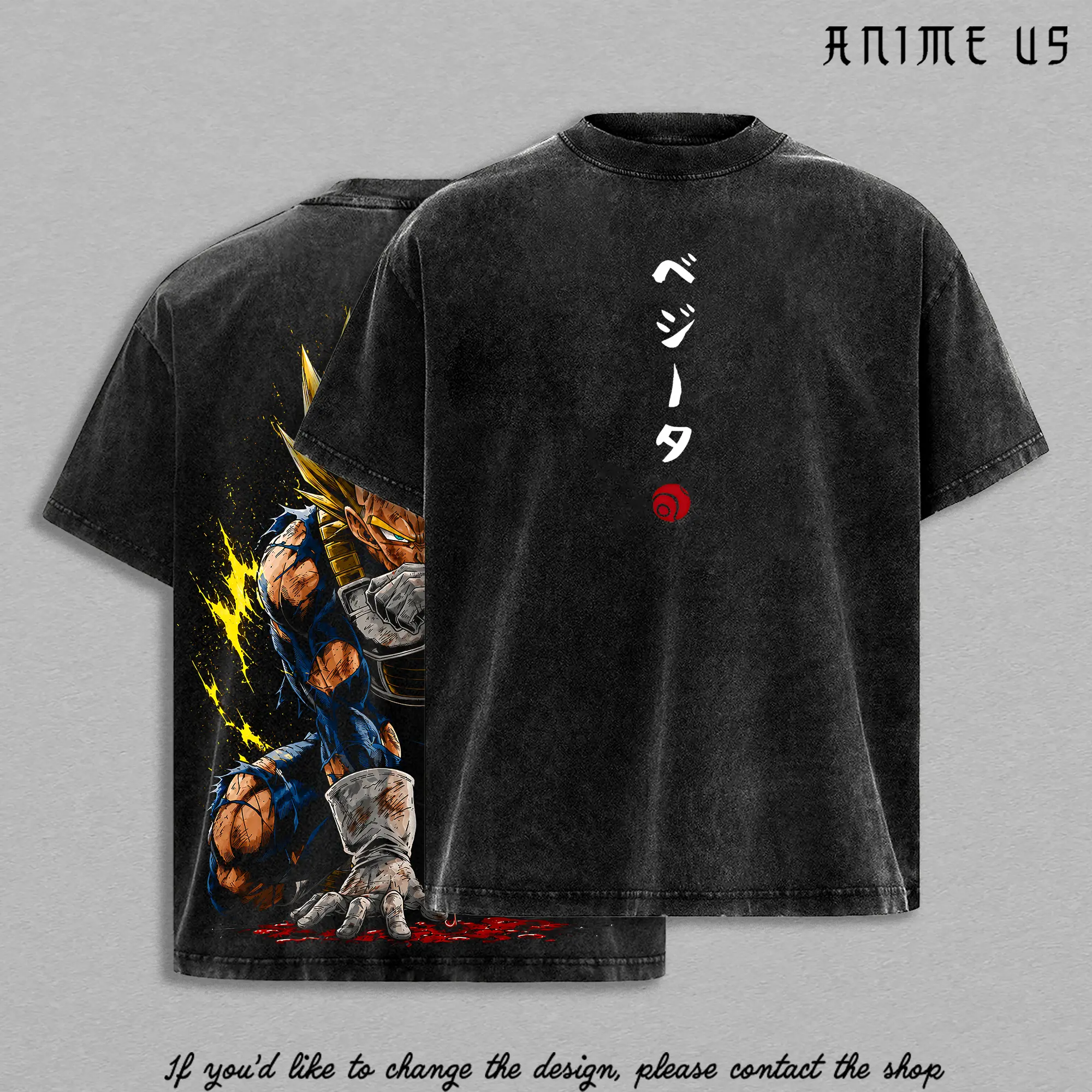 Saiyan Prince Golden Warrior Vintage Washed Oversized Tee, Super Power Anime Fighter Heavyweight Cotton Streetwear Graphic Shirt