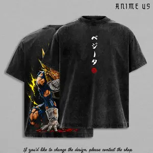 Saiyan Prince Golden Warrior Vintage Washed Oversized Tee, Super Power Anime Fighter Heavyweight Cotton Streetwear Graphic Shirt