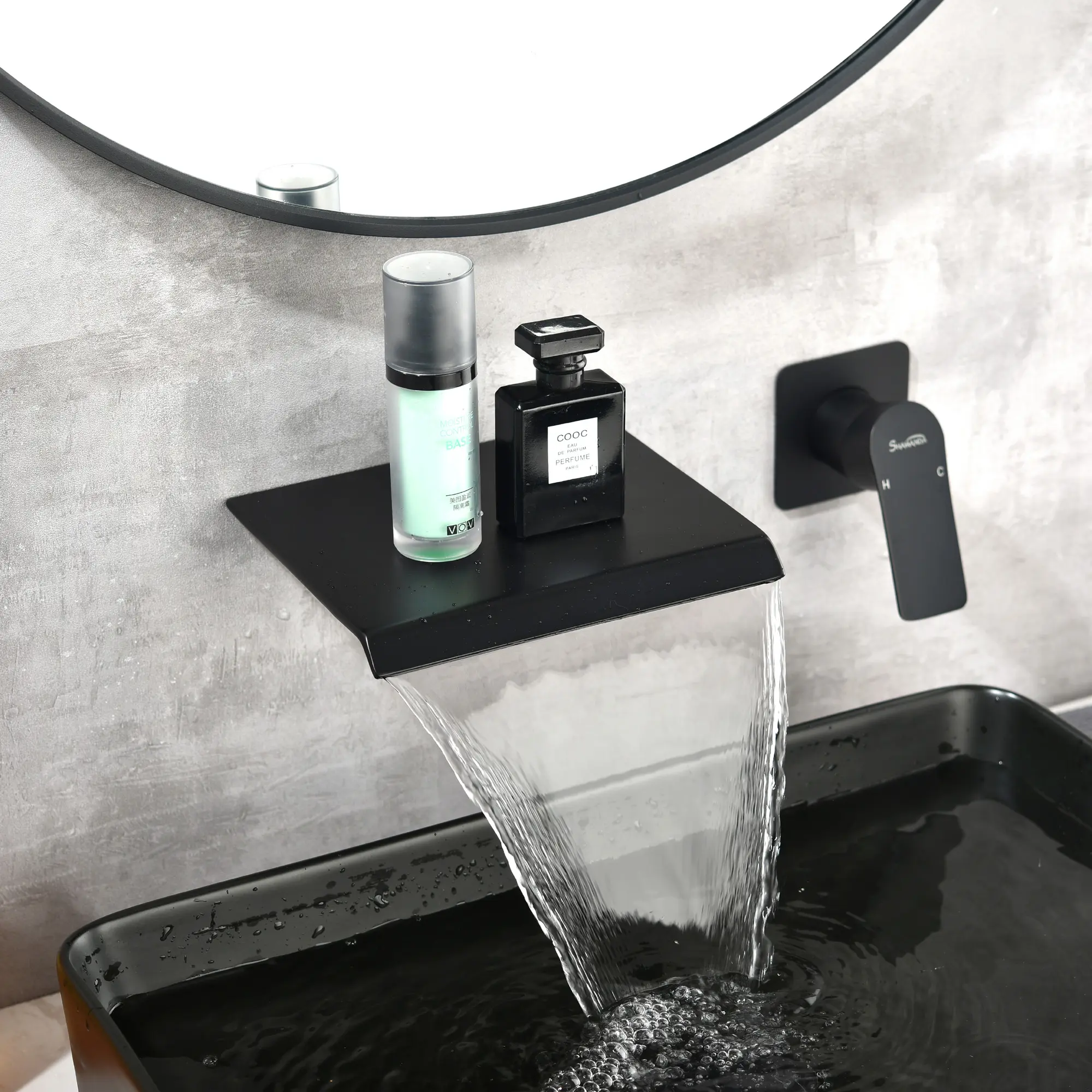 Wall Mounted Waterfall Bathroom Faucet, Sleek Single Handle Sink Faucet for Bathroom Upgrade, Matte Black, Brushed Nickel, Brushed Gold