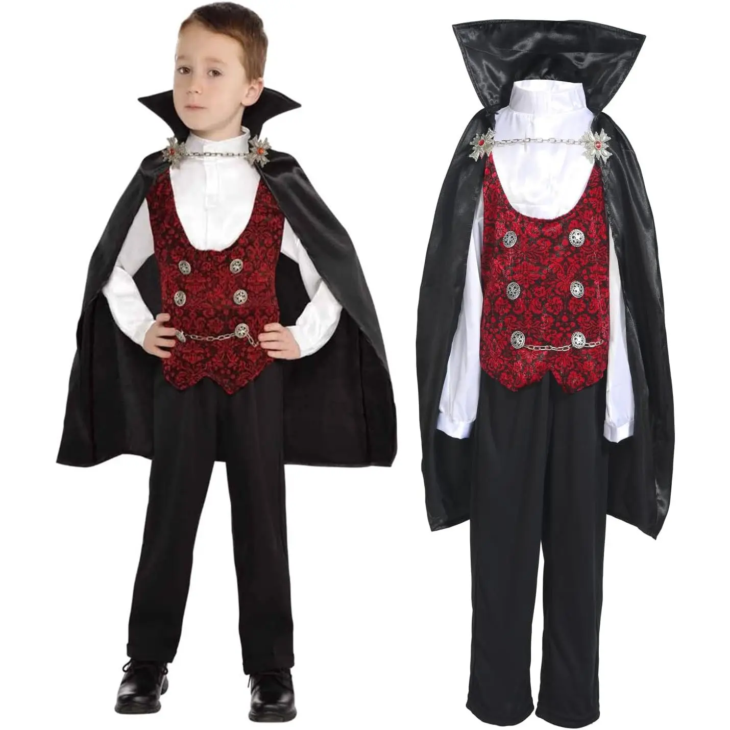 Sincere Party Boy's Vampire Costume Halloween Deluxe Dracula Costume for Kids,Top,Pants,Cape All In Glow in the Dark Grim Reaper Costume