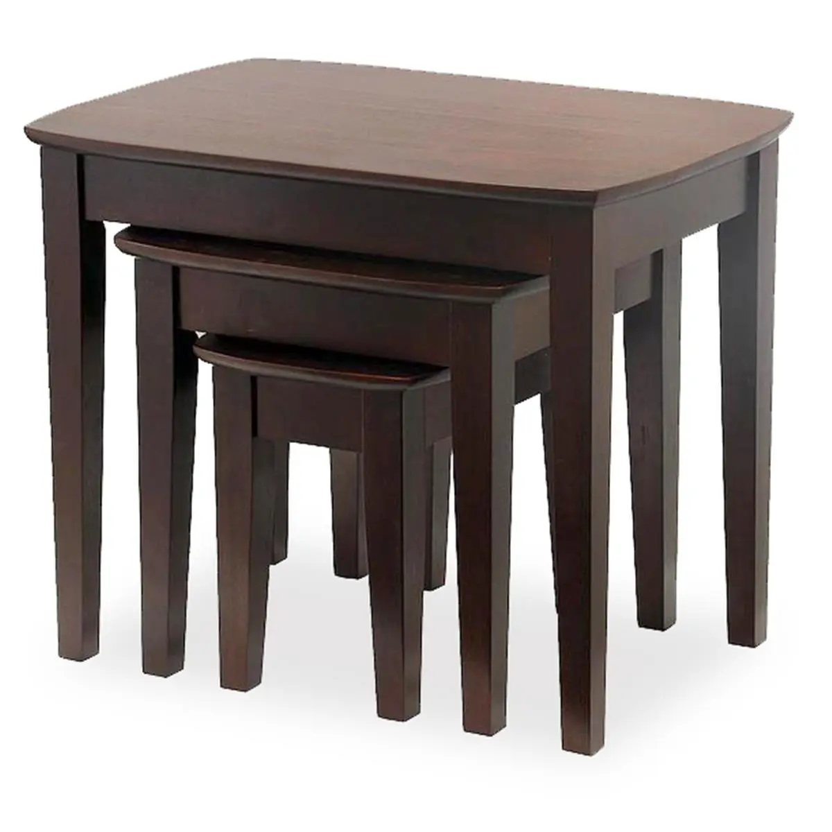 Winsome 3PC Curved Edge Walnut Beechwood Nesting Tables - 3 Sizes, W11.4" x D18.7" x H14", Outdoor Patio Furniture, Dining Room Use