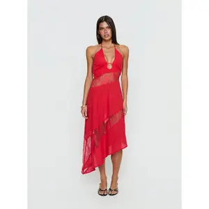 Down With Love Asymmetrical Midi Dress Red