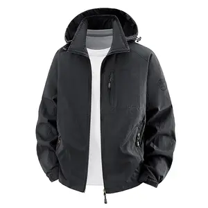 Men's Casual Long-Sleeve Nylon Waterproof Windproof Hooded Fishing Rain Coat, Plus Size Menswear Plain Outdoor Jacket for Outdoor Enthusiasts - Love-Layer tiktokshopspringglowup, Longsleeves men fashion