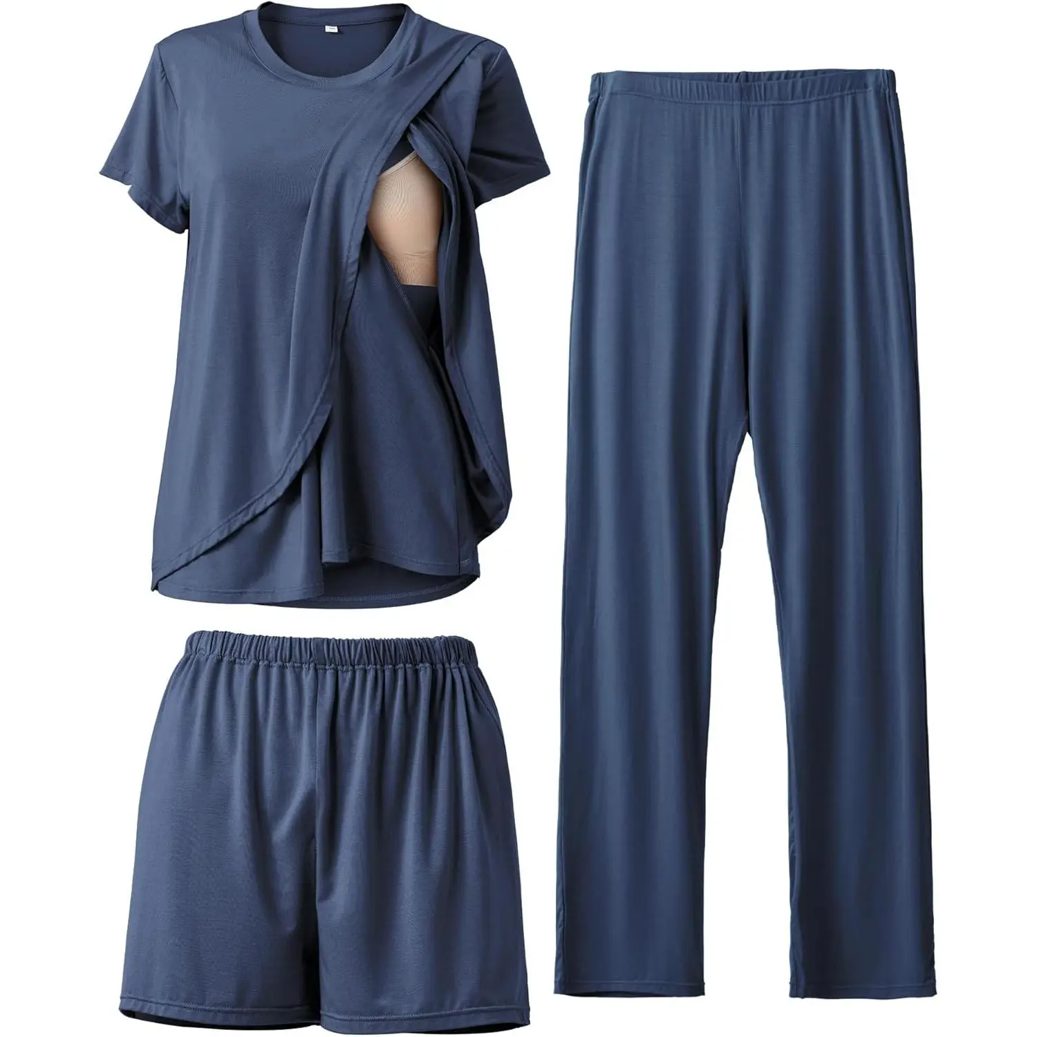 3 Piece Postpartum Nursing Pajamas Set Casual Soft Maternity Breastfeeding Pjs Sleepwear Loungewear Clothes Layer Breastfeeding Summer Nightgown