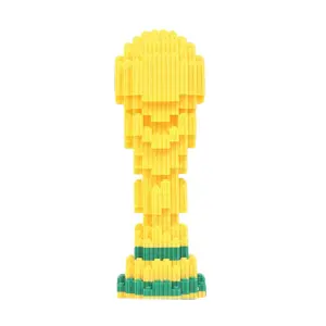 EagerToy  Small Size Series  Yellow Cup Trophy Building Blocks (580 PCS)Micro3D Building Block Model,Features a Smaller Build Size,Great for Beginners and New Hobbyists to AssembleEasily
