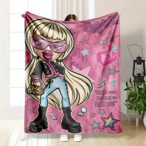 Bratz girls fashion fuzzy flannel blanket leopard print accents ultrasoft plush throw perfect for dorm rooms living rooms sleepovers holiday gifts and stylish home decor. summerwins