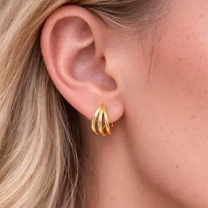 EVRY JEWELS Gold or Silver Plated Women's Hypoallergenic Triple Charm Hoop Earrings