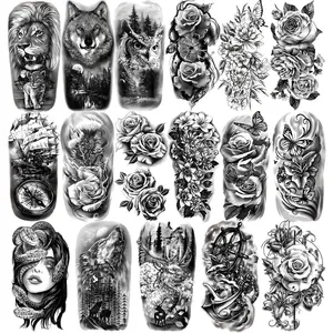77sheets Waterproof Temporary Tattoo for Girls or Boys Kids 17sheets Larger Half Arm Lion Wolf Owl Elk Snake Butterfly Rose Fake Tattoos for Men or Women And 60 sheets Tiny Tattoo Sticker-USA